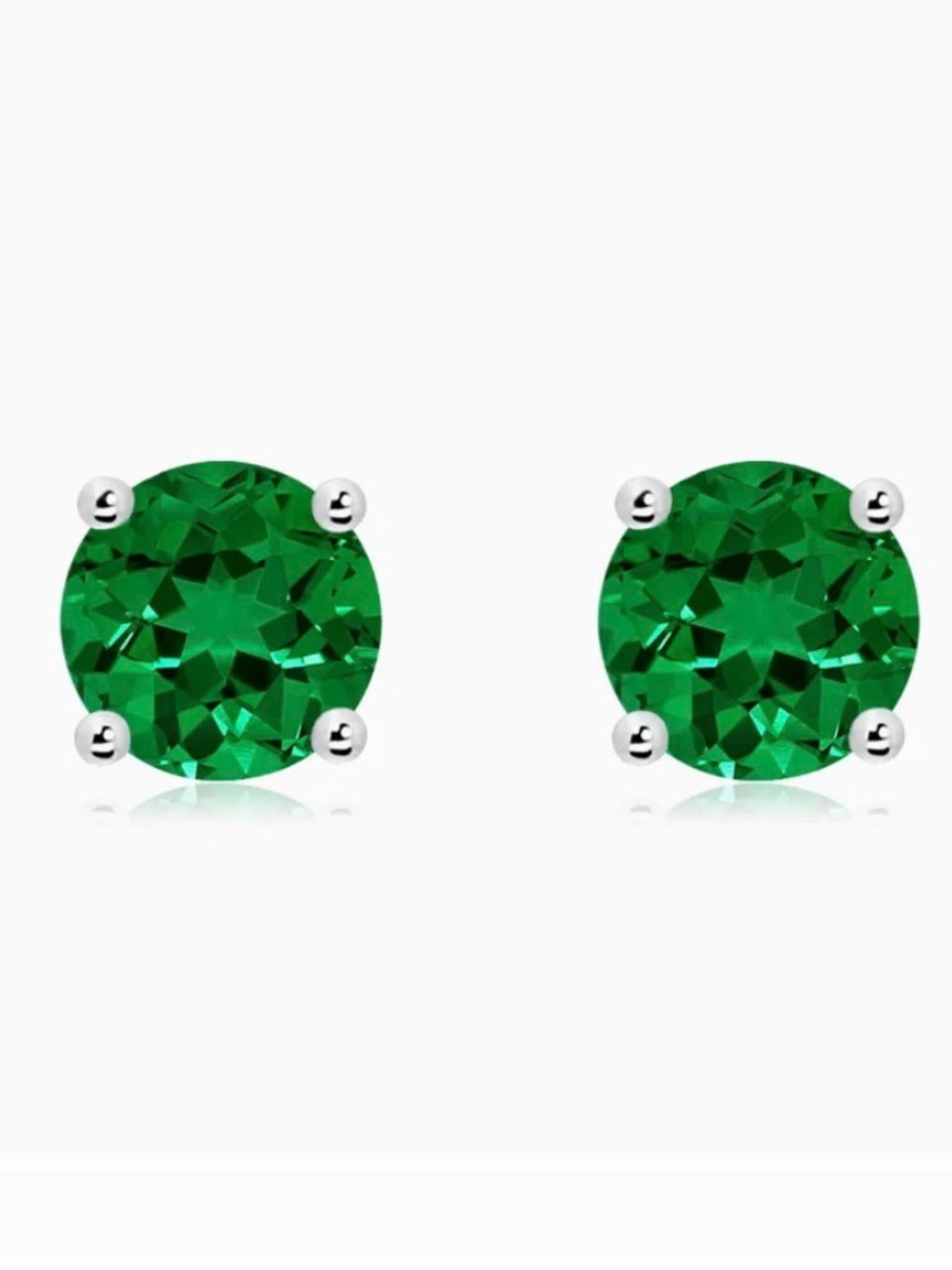 2.00 CT Round Cut Lab-Created Green Emerald Stud Earrings 14k White Gold 7mm